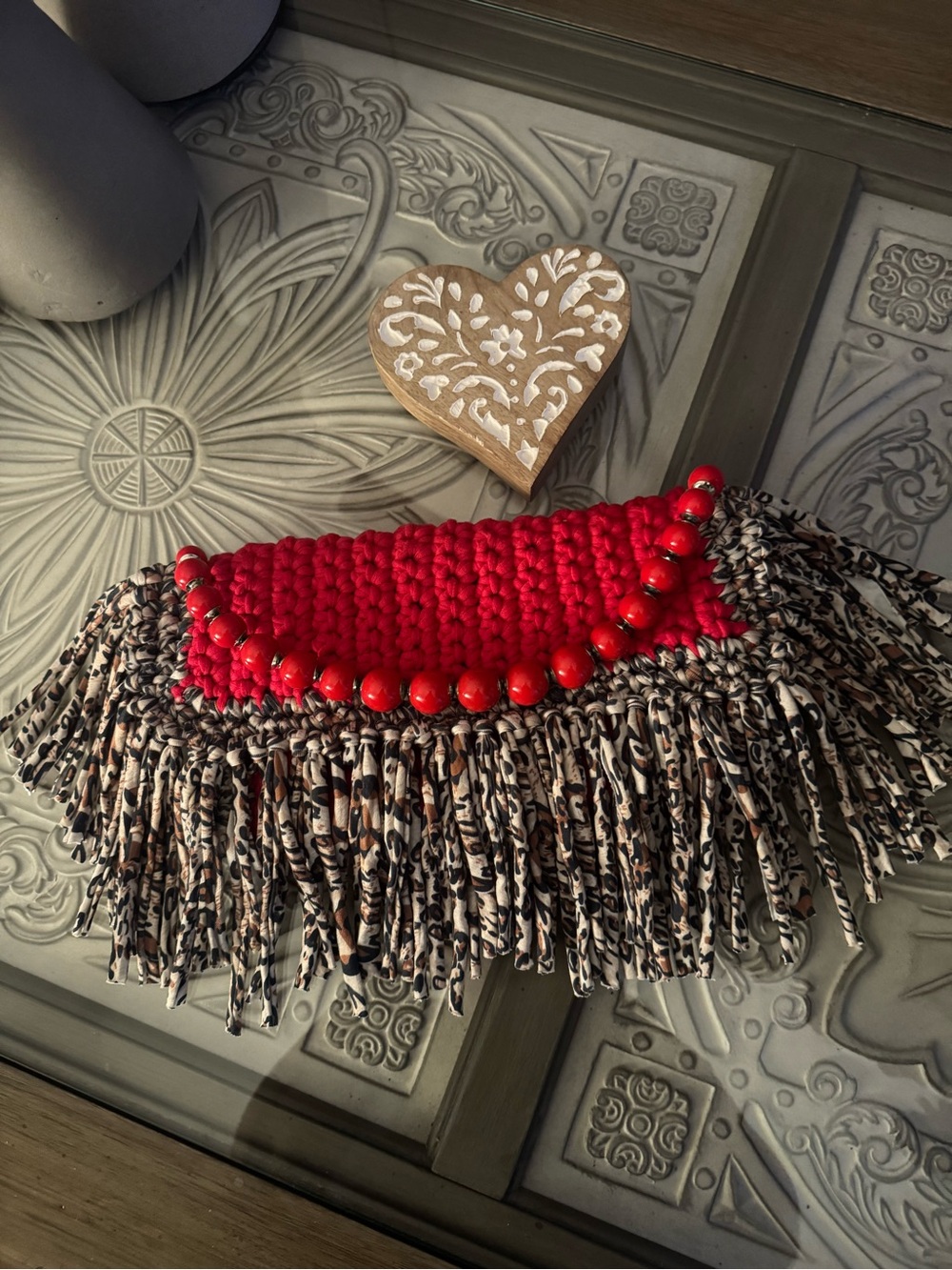 Bonita Bolso Handmade Red Fringe Crochet  Bag by Yvonne